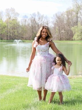 Floral Pink A-Line Mother Dress